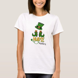 Camiseta Enfermeira Gira Leprechaun Adição de Nome Camisa-T