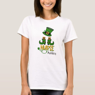 Camiseta Enfermeira Gira Leprechaun Adição de Nome Camisa-T