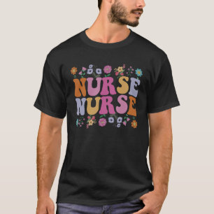 Camiseta Enfermeira Groovy Flores Fofa Estudante de Enferma