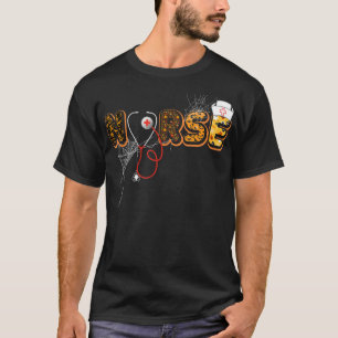 Camiseta Enfermeira Halloween Presente Com Aranha Pumpkin B
