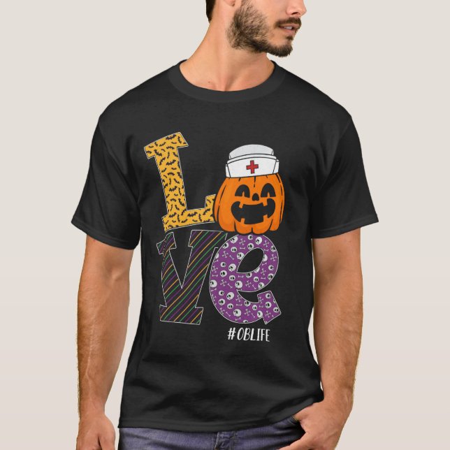Camiseta Enfermeira Halloween Pumpkin Costume Love OB Nurse (Frente)