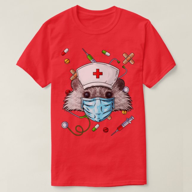 Camiseta Enfermeira Hedgehog RN Funny ER Nursing School Gra (Frente do Design)