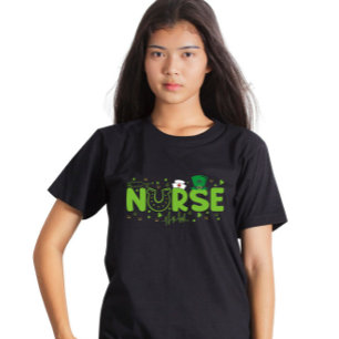 Camiseta Enfermeira Irlandesa Estetoscópio Jaleco Dia de Sã