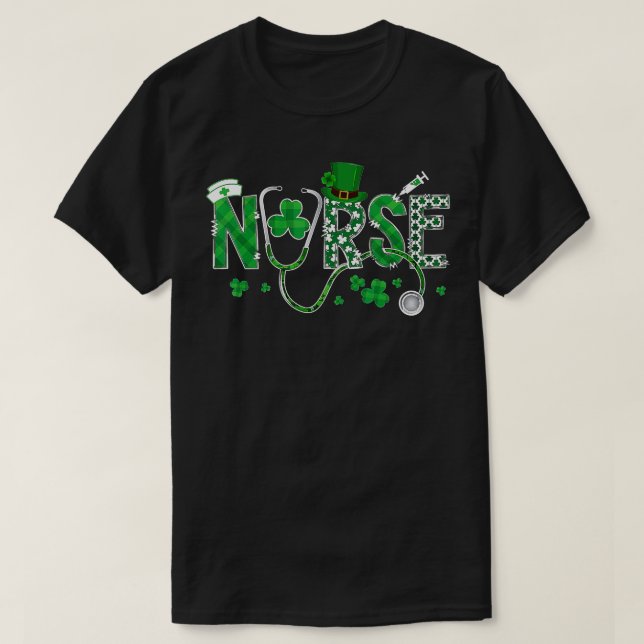 Camiseta Enfermeira irlandesa Shamrock Stethocsope W (Frente do Design)