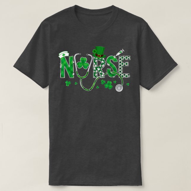 Camiseta Enfermeira irlandesa Shamrock Stethocsope W (Frente do Design)
