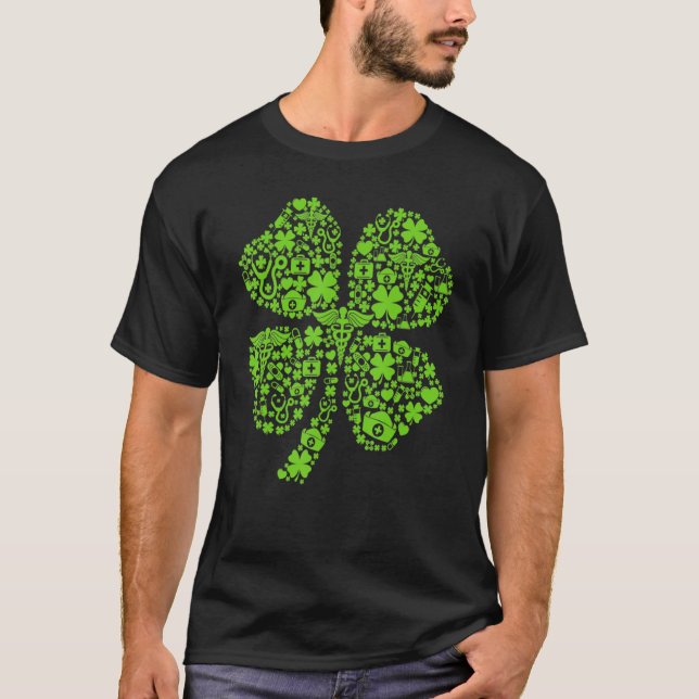 Camiseta Enfermeira irlandesa Shamrock Stethoscope Dia de S (Frente)