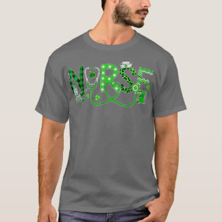 Camiseta Enfermeira irlandesa Shamrock Stethoscope Xadrez L