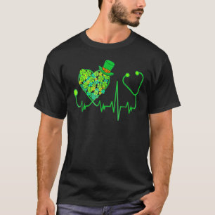 Camiseta Enfermeira Irlandesa Stethoscope Heartbeat Shamroc