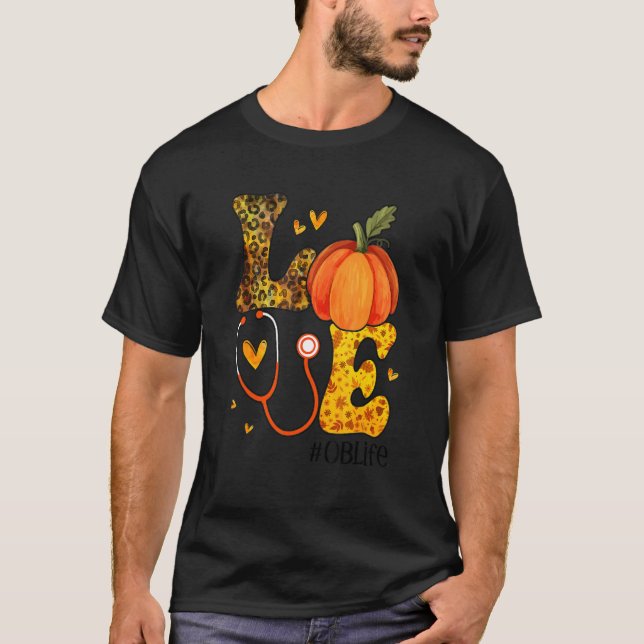 Camiseta Enfermeira Leopard Pumpkin Ação de Graças Ama enfe (Frente)