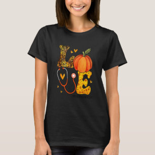 Camiseta Enfermeira Leopard Pumpkin Ação de Graças Amor Ped
