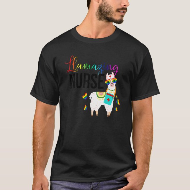 Camiseta Enfermeira Llama Cute Lama Óculos Solares Incrível (Frente)