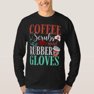 Camiseta Enfermeira Médica Esfregões De Café E Luvas De Bor