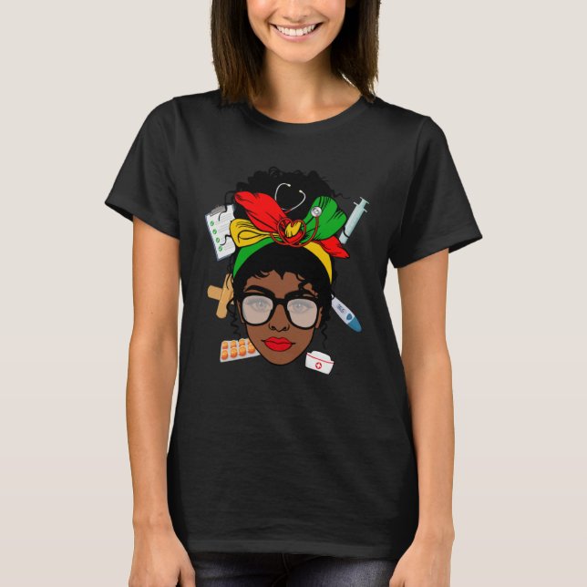 Camiseta Enfermeira Mensagem Bun Afro Medical Assistant Áfr (Frente)