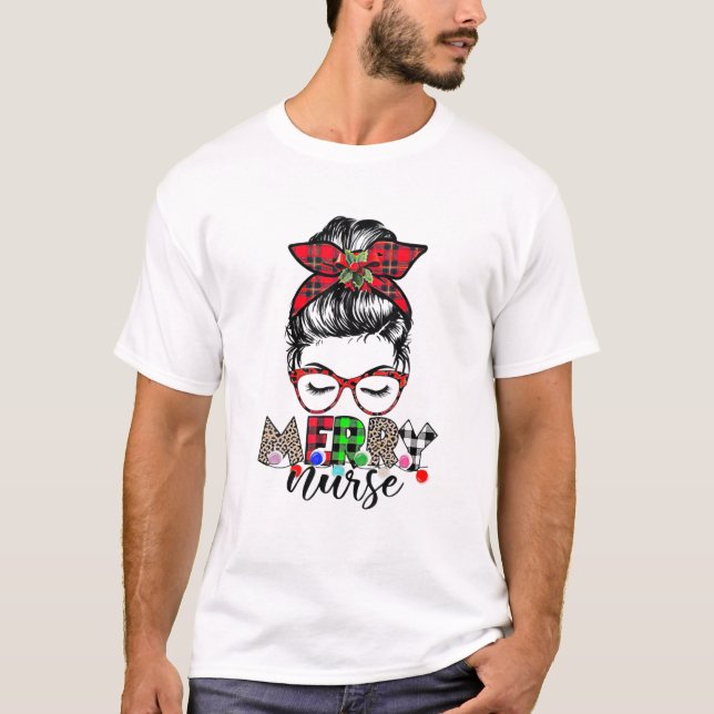 Camiseta Enfermeira Messy Bun Feliz (Frente)