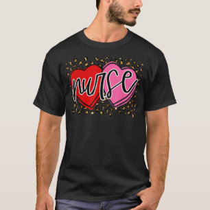 Camiseta Enfermeira namorados Retro Coração Leopard Feliz V