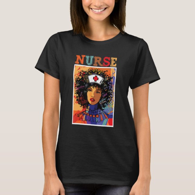 Camiseta Enfermeira Negra Afro História Negra Mês América A (Frente)