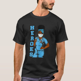 Camiseta Enfermeira Negra Engraçada Heroes Enfrenta Máscara