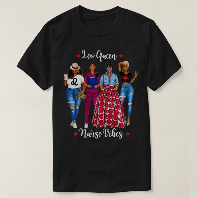 Camiseta Enfermeira Negra Leo Queen Enfermeira Estilo Julho (Frente do Design)