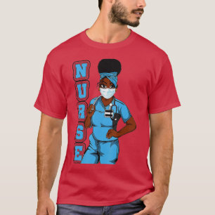 Camiseta Enfermeira Negra Máscara Uniforme Afro-Africana