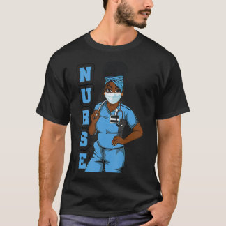 Camiseta Enfermeira Negra Máscara Uniforme Afro-Africana