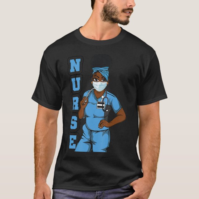 Camiseta Enfermeira Negra Máscara Uniforme Afro-Africana (Frente)