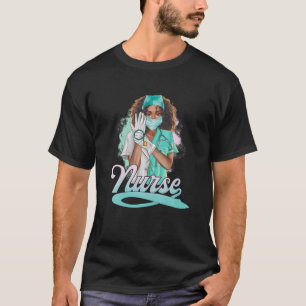 Camiseta Enfermeira Negra Máscara Uniforme Afro-Africano