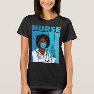 Camiseta Enfermeira Negra Máscara Uniforme Afro-Preto H