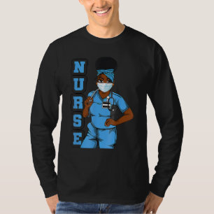 Camiseta Enfermeira Negra Máscara Uniforme de Rosto Mulhere