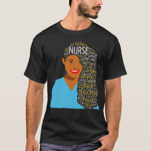 Camiseta Enfermeira Negra Palavras em Cabelo Afro