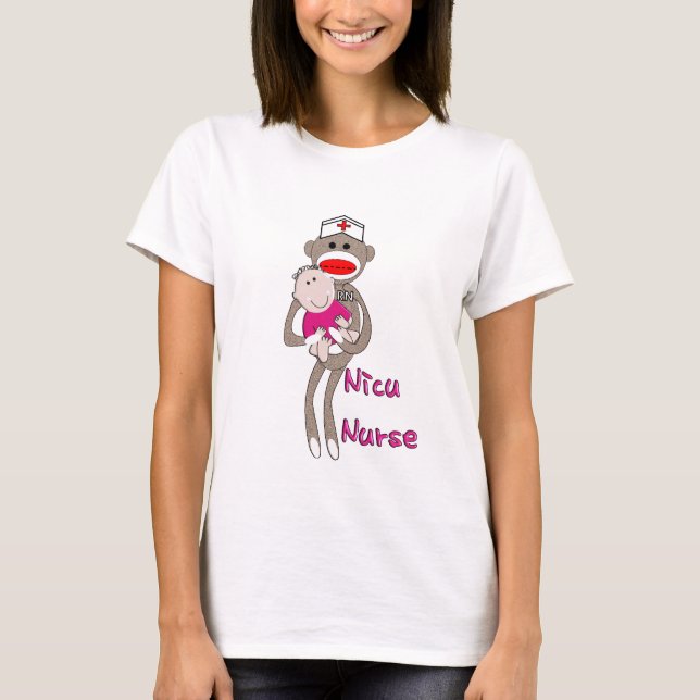 Camiseta Enfermeira Nicu Sock Monkey Design presentes (Frente)