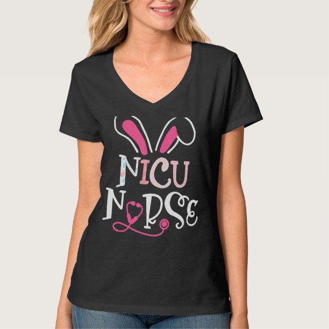 Camiseta Enfermeira Nicu Stethoscope Bunny Ears Feliz Enfer (Frente)