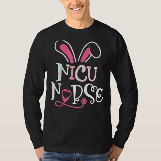 Camiseta Enfermeira Nicu Stethoscope Bunny Ears Feliz Enfer (Frente)
