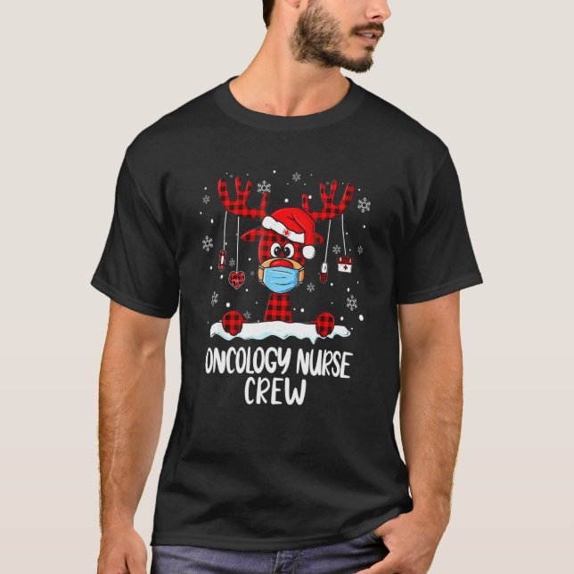 Camiseta Enfermeira Oncologia, Xadrez de Crew Reindeer Sant (Frente)