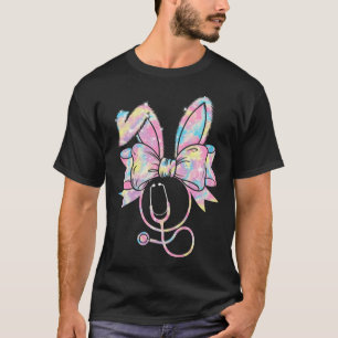 Camiseta Enfermeira páscoa Arco Coquette Stethoscope Bunny
