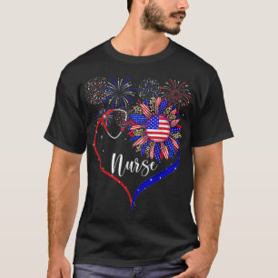 Camiseta Enfermeira Patriótica 4º De Julho Amor De Girass