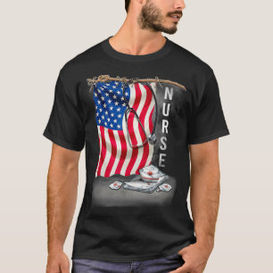 Camiseta Enfermeira Patriótica 4º De Julho Bandeira Ameri