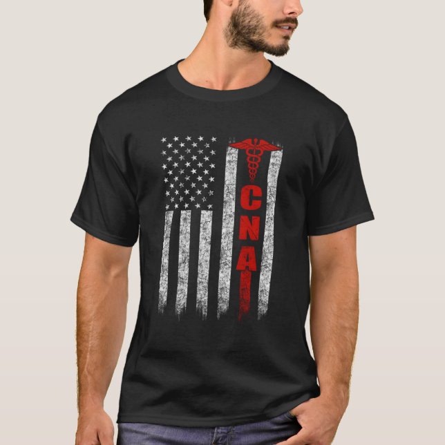 Camiseta Enfermeira Patriótica do Orgulho Bandeira da Améri (Frente)