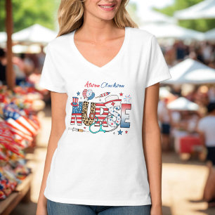 Camiseta Enfermeira Patriótica dos EUA 4 de julho Nomes de 