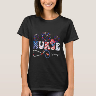 Camiseta Enfermeira Patriótica Estetoscópio 4.º Estetoscópi