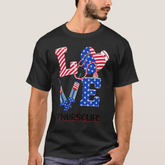 Camiseta Enfermeira Patriótica Estetoscópio 4 De Julho Amor