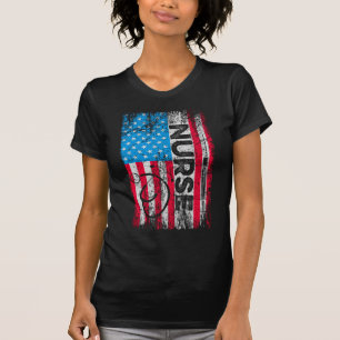 Camiseta Enfermeira Patriótica Estetoscópio de Bandeira A