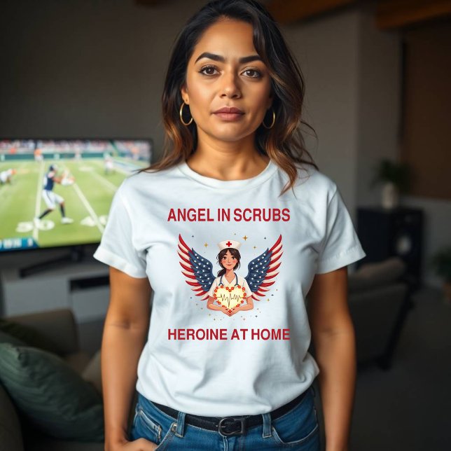 Camiseta Enfermeira Patriótica Mãe Angel - Design (Criador carregado)