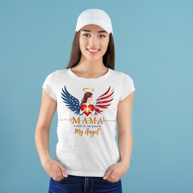 Camiseta Enfermeira Patriótica Mãe - Mamãe, Meu Anjo (Criador carregado)