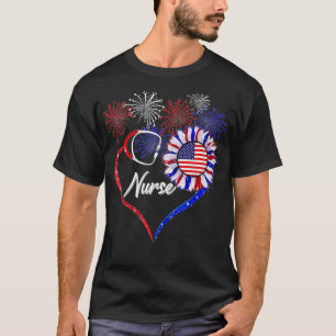 Camiseta Enfermeira Patriótica Sunflower 4 De Julho Para H
