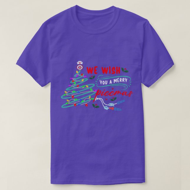 Camiseta Enfermeira PICC Vascular ICU RN Enfermagem Xmas (Frente do Design)