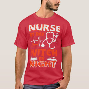Camiseta Enfermeira Por Bruxa Do Dia Por Festa Noturna De H