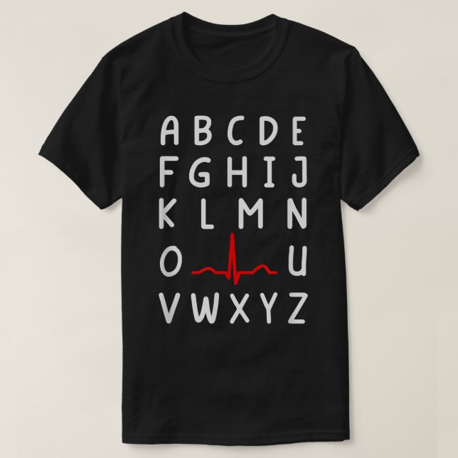 Camiseta Enfermeira PQRST Enfermando ECG e EKG Alphabet Fun (Frente do Design)