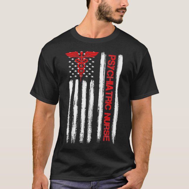 Camiseta Enfermeira Psiquiátrica Flag American RN Mental He (Frente)