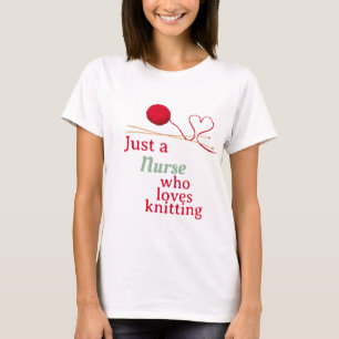 Camiseta Enfermeira Que Ama Tricotar Coração de Lã Vermelha