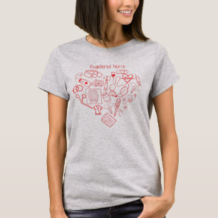 Camiseta Enfermeira Registrada Coração Doodle Médico